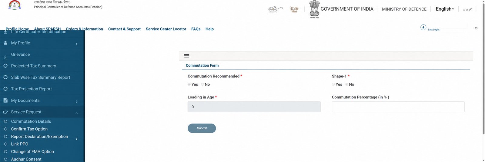 Privacy-safe SPARSH Commutation Details service request screen